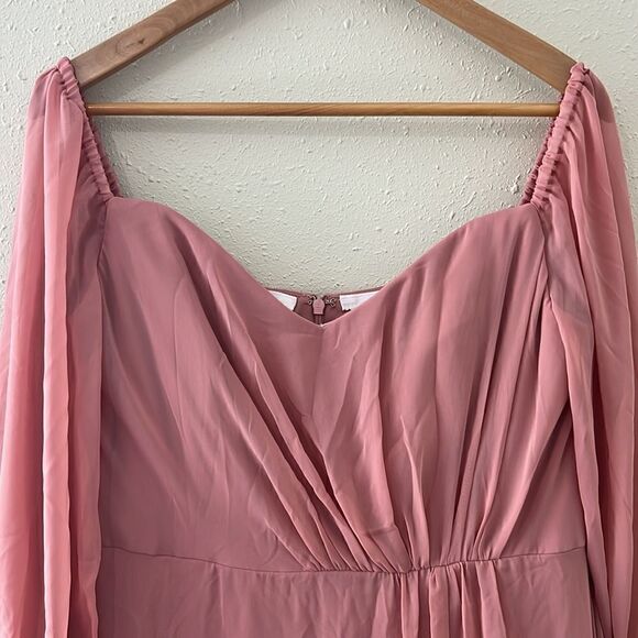 NWT Dessy Collection Convertible Neck Long Sleeve Chiffon Gown Desert Rose - Picture 7 of 11